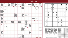 Kreuzwoträtsel & Sudoku. Für beispielsweise eine Tageszeitung, mit Lösungswort und Auflösung des Vortagssudokus